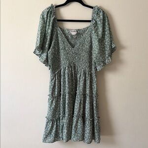 Green Floral Smocked Dress